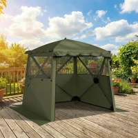 Outsunny Pop Up Gazebo Waterproof Instant Shelter with Awning Mesh Windows for Camping Patio 2 x 2 m, Army Green(m-7)