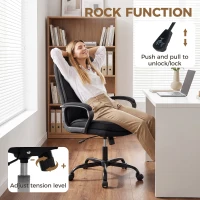 HOMCOM Double Padded Linen-Look Office Chair - Black(m-6)