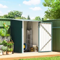 Outsunny Casetta da Giardino Porta Attrezzi in Acciaio Galvanizzato con Porta a Battente, 100x104x160 cm, Verde(m-9)