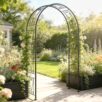 Outsunny Garden Arch, Arbour Trellis for Climbing Plants, Rose Arch for Wedding Garden Decoration, 155 x 40 x 246 cm, Black(m-4)