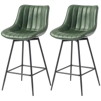 HOMCOM Set of 2 PU Leather Swivel Bar Stools - Dark Green(m-15)
