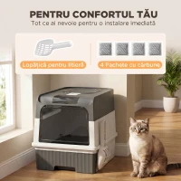 PawHut Litieră pentru Pisici cu Capac, Sertar Glisant, Intrare Frontală, Ieșire Superioară, 48x35x36 cm, Gri(m-7)
