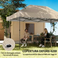 Outsunny Gazebo Pop Up Pieghevole con Pareti Laterali e Finestre, 2.9x4.3 m, in Metallo e Tessuto Oxford, Marrone Sabbia(m-5)