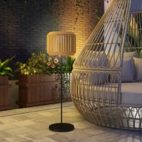 Outsunny Lampada Solare da Giardino con Illuminazione LED, in Acciaio e Rattan PE, Ø34x130 cm, Giallo(m-10)