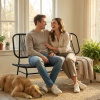 Outsunny Canapea Rattan cu 2 Locuri, Loveseat cu Șezut și Spătar Împletit, Negru.(m-9)