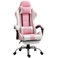 Vinsetto Scaun Gaming Ergonomic Reclinabil cu Tetieră, Pernă Lombară, Înălțime Reglabilă, Roz și Alb(m-11)