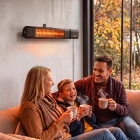 Outsunny 2000 W Electric Infrared Patio Heater, IP65 Outdoor Garden Heater with APP/Touch/Remote Control, 9 Heat Settings, Black(m-9)