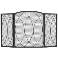 HOMCOM Geometrisch 3-delig inklapbaar metalen vonkenscherm, hittebestendig haardscherm, zwart(m-10)