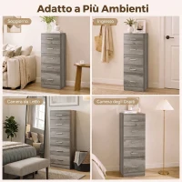 HOMCOM Cassettiera Moderna a 6 Cassetti per Camera, 40x40x110 cm, Grigio(m-7)