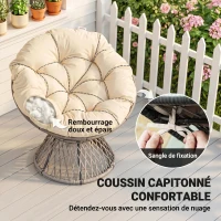 Outsunny Fauteuil rond de jardin fauteuil papasan pivotant Ø 97 x 90H cm grand coussin fourni polyester résine tressée(m-6)