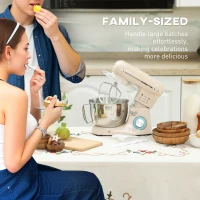 HOMCOM 1300W Kitchen Stand Mixer, with Accessories - Beige(m-8)