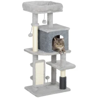PawHut Arbre à chat, tour de jeux, hauteur de 104 cm, avec lit maison, brosse de toilettage,  44l x 34P x 104H cm, gris clair(m-11)