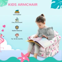 AIYAPLAY Kids Armchair with Flamingo Design, Wooden Frame, for Bedroom, Playroom, Kids Room - Pink(m-7)