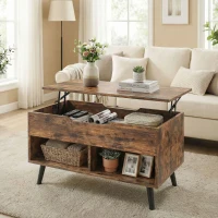 HOMCOM Lift Top Coffee Table with Hidden Storage Living Room Table Metal Legs 75 cm Rustic Brown(m-2)