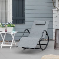 Outsunny Zero Gravity Rocking Lounge Chair Rattan Effect Patio Rocking Chair w/ Removable Pillow Recliner Seat Breathable Texteline - Grey(m-2)