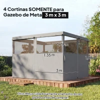 Outsunny 4 Paredes Laterais para Tenda 3x3 m Laterais de Tenda com 8 Janelas Proteção UV 30+ Impermeável Cinzento Claro(m-3)