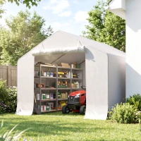 Outsunny Capanno da Giardino e Tenda Garage 3x3 m Impermeabile con Porta Avvolgibile, Metallo e PE, Bianco(m-8)