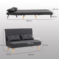 HOMCOM Two-Seater Linen-Look Sofa Bed - Charcoal Grey(m-3)