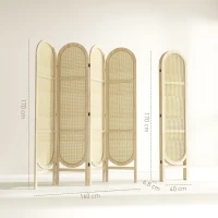 HOMCOM Paravent interieur en bois 4 panneaux 170 x 160 cm pliable et portable, motif tissé à la main, bois naturel(m-3)