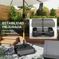 Outsunny Sombrilla Doble de Jardín 4,6x2,6 m con 48 Luces LED Base Incluida Manivela Sacos de Arena Anti-UV Crema(m-8)