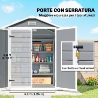 Outsunny Casetta da Giardino con Finestra e Doppia Porta PP e Alluminio, 183x134x210 cm, Grigio(m-6)