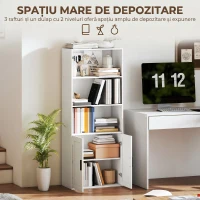 HOMCOM Bibliotecă cu rafturi deschise și dulap cu 2 uși, cu poliță internă reglabilă, 60x30x145.5 cm, alb(m-4)