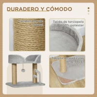 PawHut Árbol Rascador para Gatos Pequeños Altura 42 cm con Nido Bolas Colgantes y Postes de Sisal 48x38x42 cm Gris Claro(m-4)
