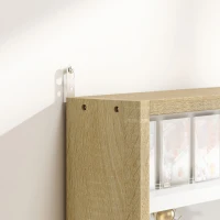HOMCOM Bacheca Portaoggetti a 4 Ripiani Regolabili in Legno con Ante in Vetro, 80x9.5x60 cm, Bianco e color Legno(m-9)