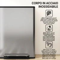 HOMCOM Coș de Gunoi cu Pedală cu 2 Compartimente de 30L, Capac Amortizat și Galeți Detașabili, Oțel Inoxidabil, Argintiu(m-6)