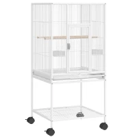 PawHut Bird Cage Detachable with Rolling Stand Parrot Cage with Storage Shelf White(m-1)