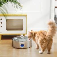 PawHut Fonte para Gatos em Aço Inoxidável 7L Silencioso Fonte de Água para Animais Automática com Sistema de Filtros Luz LED 30,5x31,2x19,3 cm Prata(m-11)