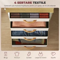 HOMCOM Comodă cu 4 sertare pliabile, 4 buzunare și 2 cârlige, din lemn, oțel și material textil, 45x30x94.5 cm(m-4)