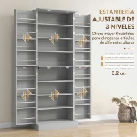 HOMCOM Armario Despensa de Cocina con 4 Puertas con Estantes Estantes Ajustables para Sala de Estar Comedor Gris(m-5)