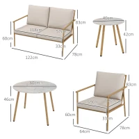 Outsunny Salotto da Giardino con Divano, 2 Poltroncine e 2 Tavolini Effetto Bambù con Cuscini, Marrone(m-3)