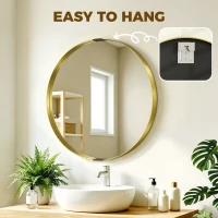 HOMCOM Round Wall Mirror 61 cm, Wall Mounted Bathroom Mirror with Tempered Safety Glass and Aluminium Alloy Frame, Gold Tone(m-7)