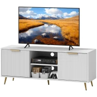 HOMCOM Móvel de TV Moderno Móvel de TV para Sala de Estar com 2 Compartimentos Abertos  para Televisores de 55 Polegadas 120x35x48 cm Branco(m-10)