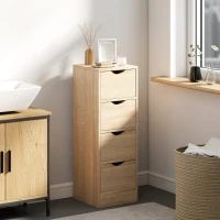 HOMCOM Mobile Bagno Salvaspazio con 4 Cassetti e Maniglie Intagliate Stile Nordico, 29x29x83 cm, Legno Naturale(m-2)