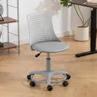 HOMCOM Cadeira de Escritório sem Braços Cadeira de Secretária Giratória em Malha com Encosto Vazado Ajustável 43x42x74-86 cm Cinza(m-10)