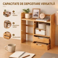 HOMCOM Organizator de Birou, Bambus, 48x19,5x 46 cm, Culoare Lemn(m-4)