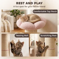 PawHut Cat Tree, Flower Cat Scratching Post with Thick Sisal Post, Dangling & Spring Balls, Bed, Kitty Activity Centre(m-6)