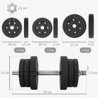 HOMCOM Set de gantere pentru sală de 25 kg în total, cu 12 discuri de greutăți și 2 bare de 2 kg, negru(m-3)