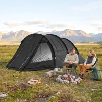 Outsunny 3-4 Man Tunnel Tent, Two Room Camping Tent with Windows and Covers, Portable Carry Bag, for Fishing, Hiking, Sports, Festival - Black(m-12)