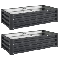 Outsunny Set of 2 Raised Beds for Garden, Galvanised Outdoor Planters for Herbs Vegetables, Use for Patio Balcony, Grey