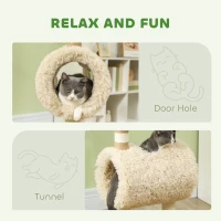 PawHut Cat Tree Sheep Design, 98 cm Multi-Level Cat Tower with Scratching Posts, Tunnel & Play Ball, Light Brown(m-5)