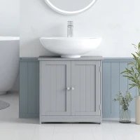 kleankin 60x60cm Under-Sink Storage Cabinet w/ Adjustable Shelf Handles Drain Hole Bathroom Cabinet Space Saver Organizer Grey(m-10)