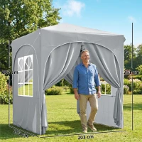 Outsunny Pavilion pliabil 2x2 m, reglabil, cu 4 pereți laterali, din metal și țesătură Oxford gri deschis(m-3)
