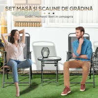 Outsunny Set de grădină 3 piese cu 2 scaune 53.5x64x93 cm și măsuță de cafea Ø45x50 cm, din metal, gri închis(m-5)