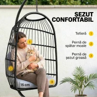 Outsunny Scaun Suspendat Tip Ou, Leagăn pentru Exterior cu Suport și Centură de Siguranță, Gri Deschis(m-6)