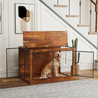 PawHut Dog Crate Furniture with Openable Top, Two Doors, for Extra Large Dogs, Rustic Brown(m-10)
