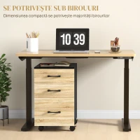 HOMCOM Comodă pentru birou cu 3 sertare și roți, dulap pentru documente cu bare reglabile, stejar și negru(m-11)